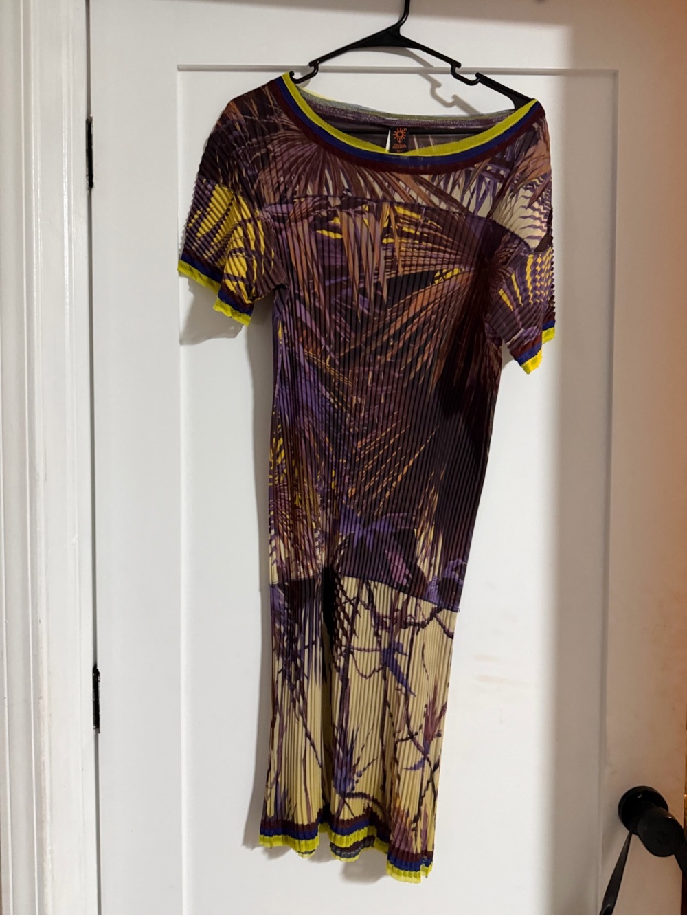 Jean Paul Gaultier Purple, Yellow and Cream Pleated Midi Dress